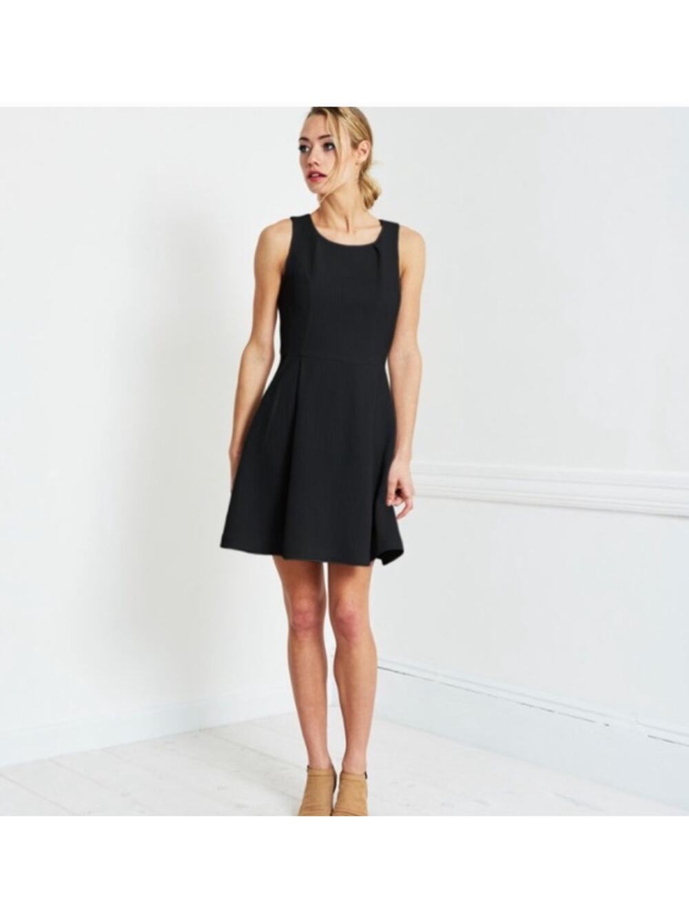 Brass Black Fit & Flare Zipper Back Dress // XS